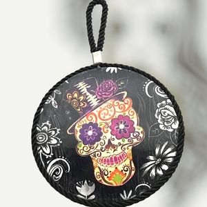 CLEARANCE ~ Sugar Skull Trivet Wall Plaque Round Satin Trim